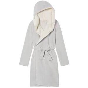 NEW! Victoria’s Secret Plush Cozy Sherpa Lined Hoodie Short Robe Gray Size XS/S